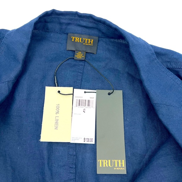 TRUTH, MEN’s 100% LINEN LIGHT & AIRY SUMMER NAVY JACKET, SIZE 42 (LARGE) - Picture 13 of 16